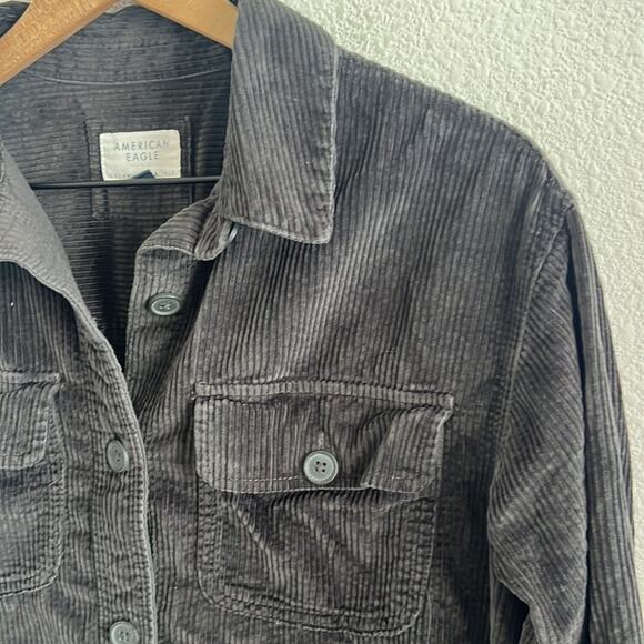 American Eagle Corduroy Shacket Dark Gray Ribbed Front Button Cotton XS - Picture 4 of 7